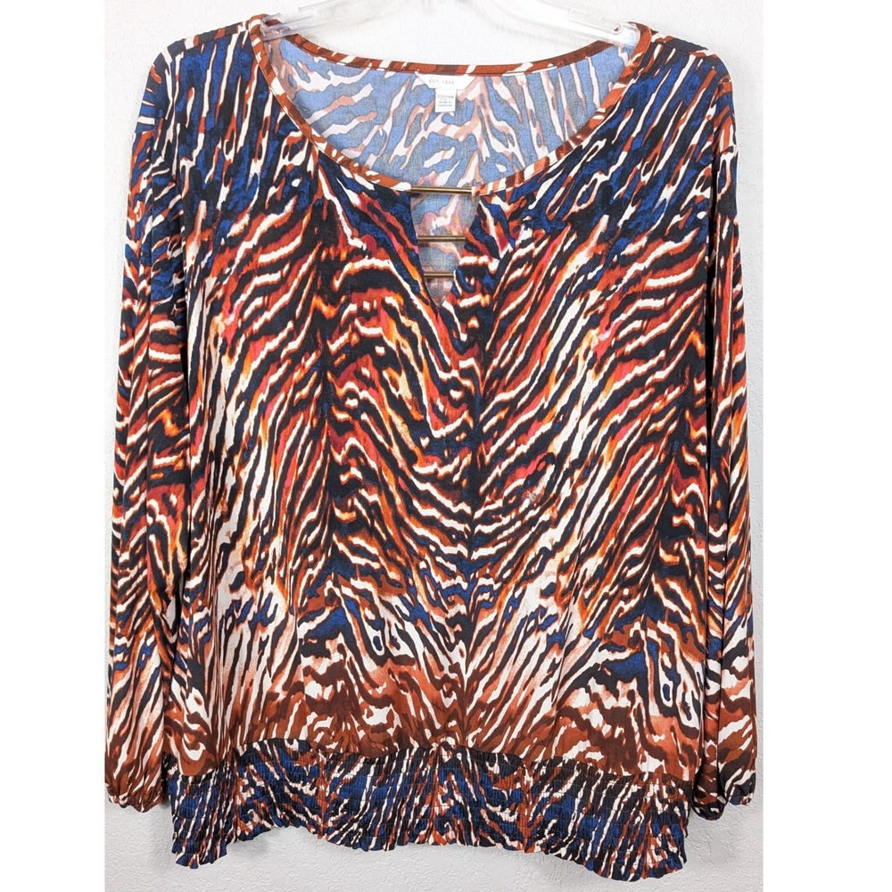 Cato EST 1946 Women Plus 22W 24W Animal Print Keyhole Neck Long Sleeve Top Shirt
